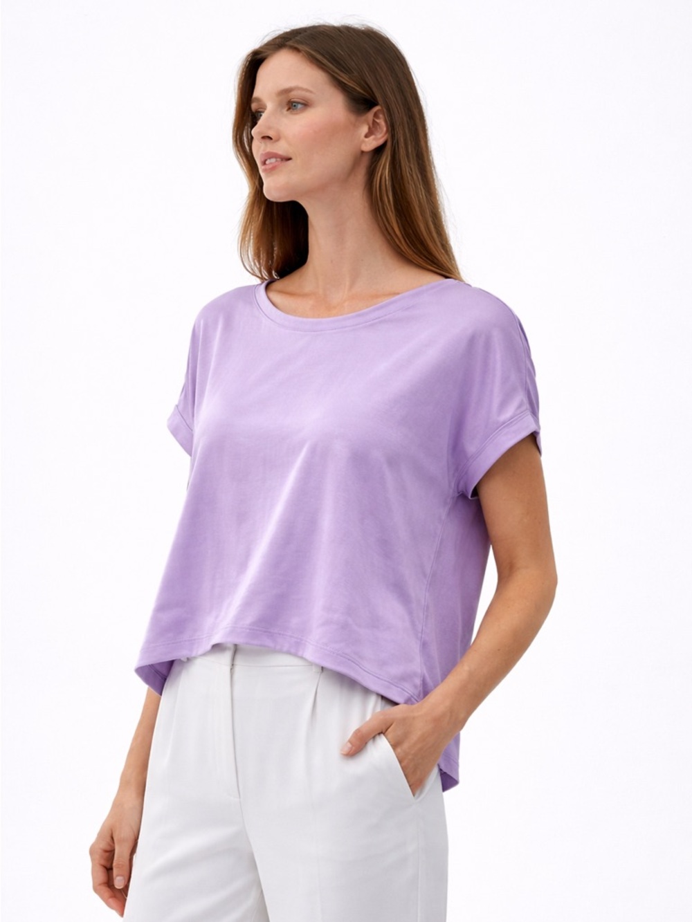 Michael Stars Elena Boatneck Boxy Tee Cropped Lavender Size Medium